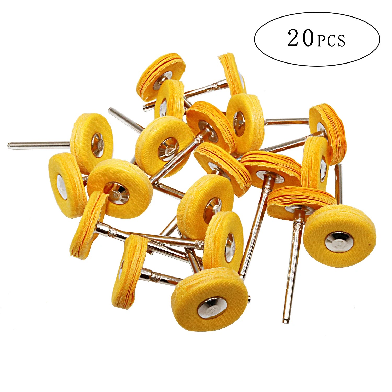 Jewelry Making Kit - 20-teiliges 1-Zoll-Polierscheiben-Set aus gelbem Stoff, 3-mm-Schaft-Polierscheiben
